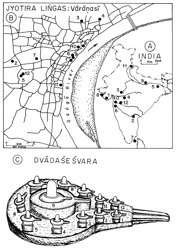 Fig. 1.3. Jyotir lingams of Shiva: India, Varanasi, Davadasheshvara (after and @ the authors).