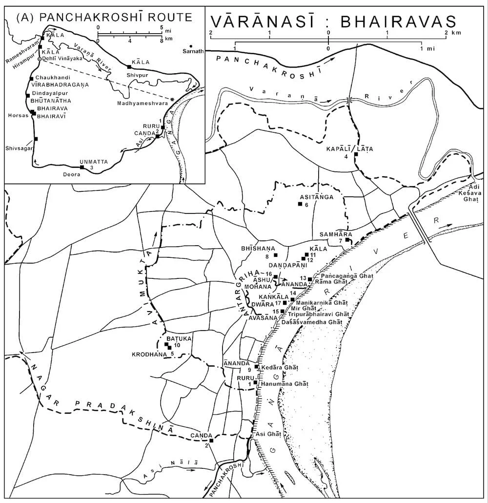 Fig. 9.1. Varanasi: location of the Bhairavas (after and @ the authors).