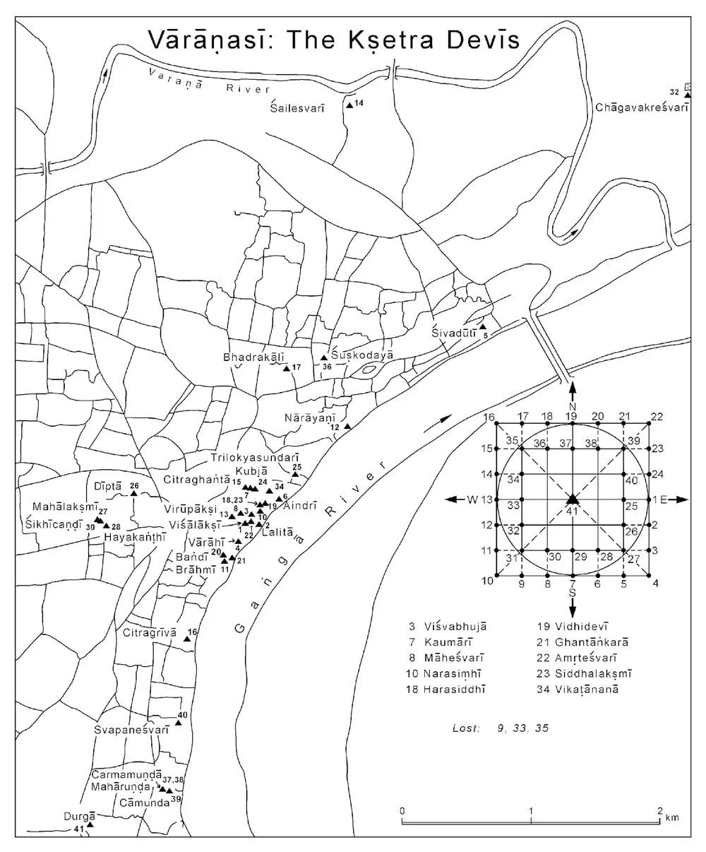 Fig. 9.2. Varanasi: The Kshetra Devis (after and @ the authors)