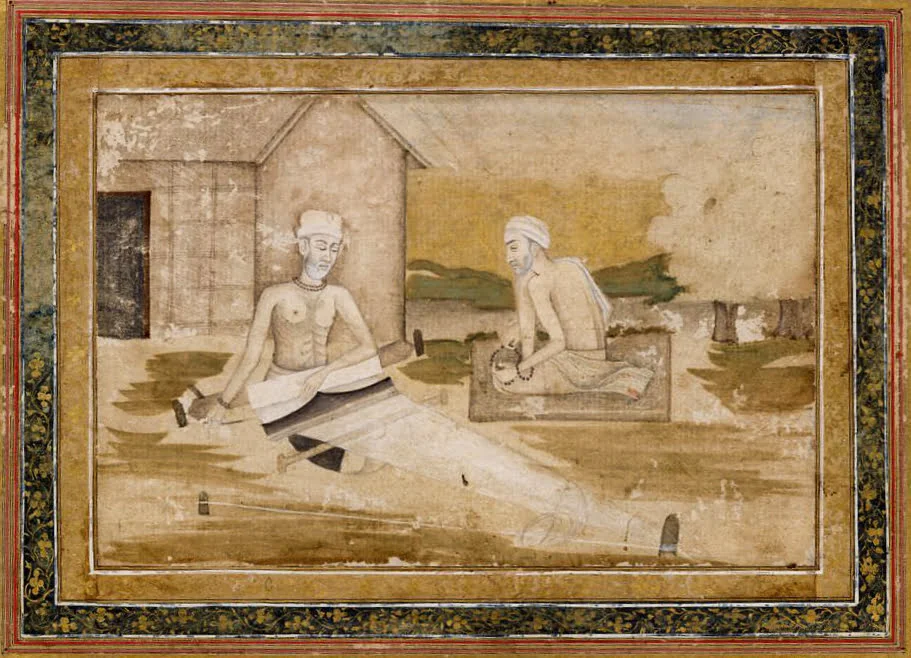 Saint Kabir with Saint Ravidas, Mughal, c. 1625 CE, Watercolour on paper, 18.4 x 25 cm, National Museum Collection